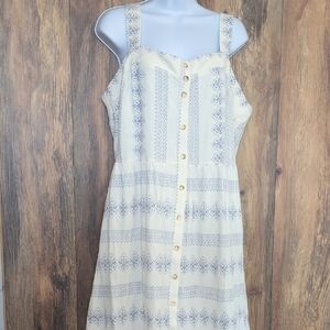 Lauren Lane x Sonoma Cream/Blue Floral Buttoned Midi Sundress Cap Sleeve New XL